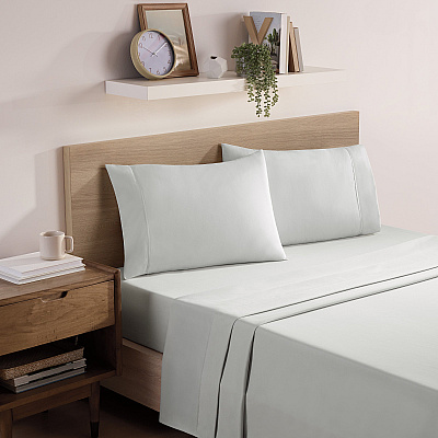 Host & Home Microfiber Flat Sheets - Queen - Gray W/ Blue Hem, Pack Of 6 (P-MFS-90110-GY)