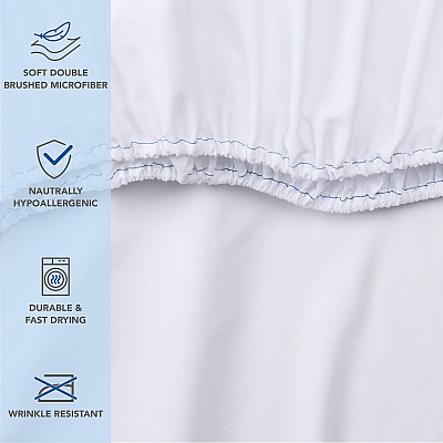 Host & Home Microfiber Fitted Sheets - Queen - White W/ Blue Hem, Pack Of 6 (P-MFS-608012)
