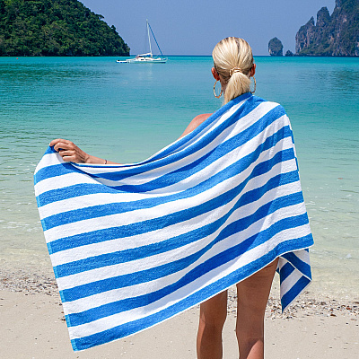 California Cabana Beach Towels 30x70 Blue, Case Of 24 (CABANA-BL-CS)