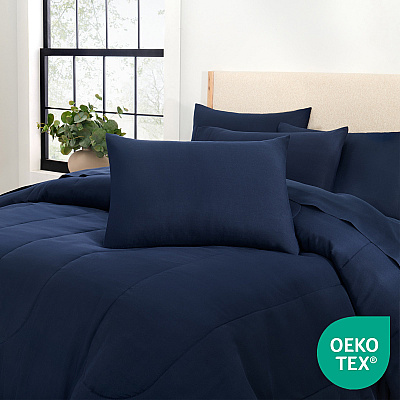 Family Essentials Bed In Bag 7pc - Queen - Navy, 7 Piece Set (P-BIAB-FQ-NV)