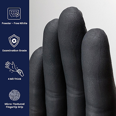 Night Angel Nitrile Powder Free 4 Mil Exam Gloves Black Xs, Case Of 1000 (NGL220)
