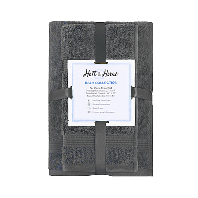 Host & Home 6pc Bath Towel Set D.grey, 6 Piece Set (P-BSET-HH-DGY)