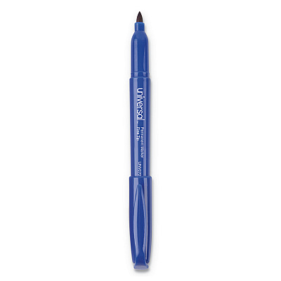 Universal Pen-Style Permanent Marker, Fine Bullet Tip, Blue, Dozen (UNV07073)