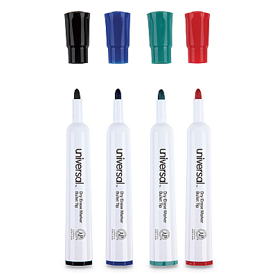 Universal Dry Erase Marker, Medium Bullet Tip, Assorted Colors, 4/Set (UNV43680)