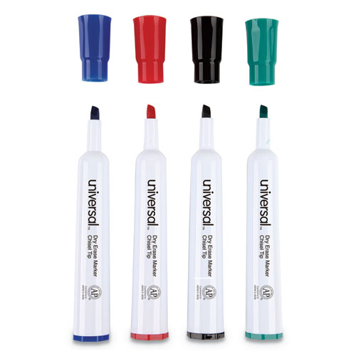 Universal Dry Erase Marker, Broad Chisel Tip, Assorted Colors, 4/Set (43650)