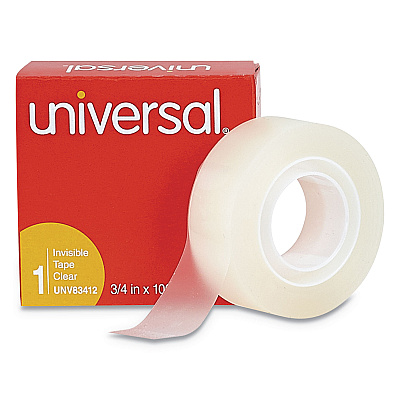 Universal Invisible Tape, 1" Core, 0.75" x 83.33 ft, Clear, 12/Pack (UNV83412)