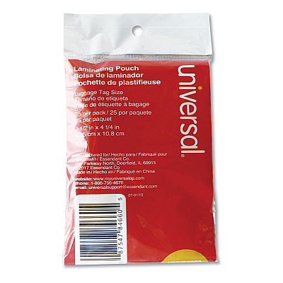Universal Laminating Pouches, 5 mil, 2.5" x 4.25", Gloss Clear, 25/Pack (UNV84660)
