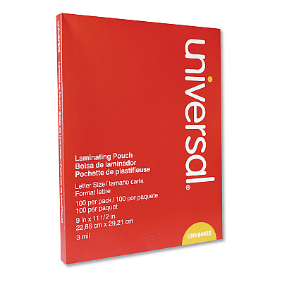 Universal Laminating Pouches, 3 mil, 9" x 11.5", Gloss Clear, 100/Box (UNV84622)