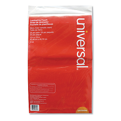 Universal Laminating Pouches, 3 mil, 18" x 12", Gloss Clear, 25/Pack (UNV84640)
