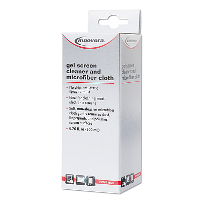 Innovera Anti-Static Gel Screen Cleaner, with Gray Microfiber Cloth, 4 oz Spray Bottle (IVR51520)