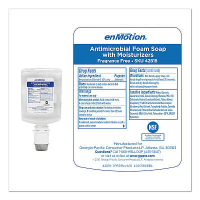 Georgia Pacific Professional GP enMotion Automated Touchless Antimicrobial Foam Soap Refill, Unscented, 1,200 mL, 2/Carton (GPC42818)