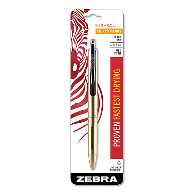 Zebra Sarasa Grand Gel Pen, Retractable, Fine 0.7 mm, Black Ink, Gold/Translucent Black Barrel (ZEB45511)