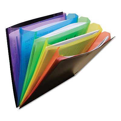 C-Line Rainbow Document Sorter/Case, 5" Expansion, 5 Sections, Elastic Cord Closure, Letter Size, Black/Multicolor (CLI59011)