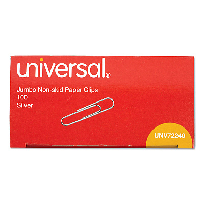 Universal Paper Clips, Jumbo, Nonskid, Silver, 100 Clips/Box, 10 Boxes/Pack (UNV72240)