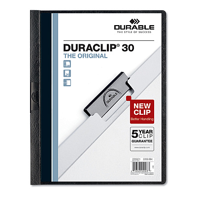 Durable DuraClip Report Cover, Clip Fastener,  8.5 x 11, Clear/Black, 5/Pack (DBL220401)