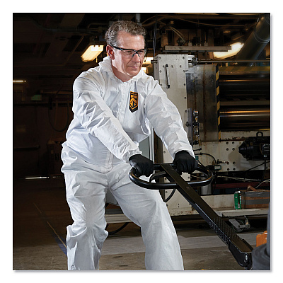 KleenGuard A40 Elastic-Cuff and Ankle Hooded Coveralls, Large, White, 25/Carton (KCC44323)