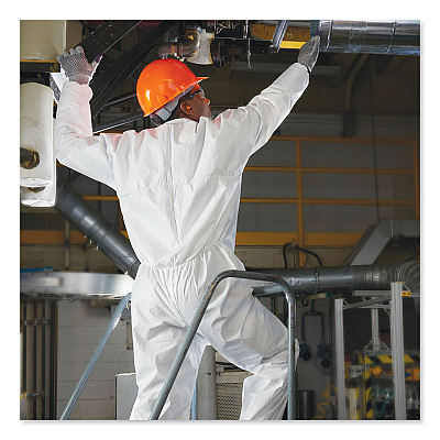 KleenGuard A30 Elastic-Back and Cuff Coveralls, Large, White, 25/Carton (KCC46103)
