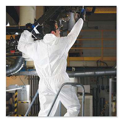 KleenGuard A30 Elastic Back and Cuff Hooded Coveralls, Medium, White, 25/Carton (KCC46112)