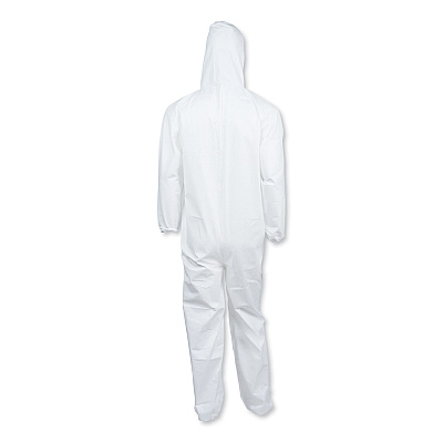 KleenGuard A40 Elastic-Cuff and Ankle Hooded Coveralls, Large, White, 25/Carton (KCC44323)