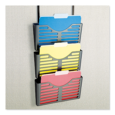 Officemate VerticalMate Cubicle Wall File Pocket, 3 Sections, Letter Size, 13.5" x 6" x 28", Charcoal, 3/Pack (OIC29314)
