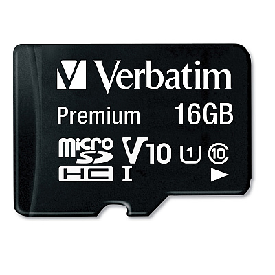Verbatim 16GB Premium microSDHC Memory Card with Adapter, UHS-I V10 U1 Class 10, Up to 80MB/s Read Speed (44082)