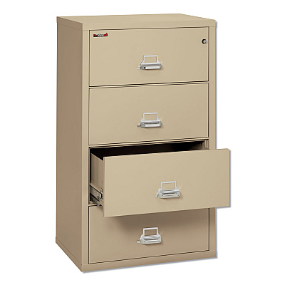 FireKing Insulated Lateral File, 4 Legal/Letter-Size File Drawers, Parchment, 31.13" x 22.13" x 52.75", 260 lb Overall Capacity (FIR43122CPA)