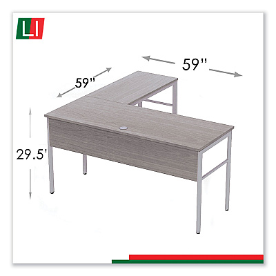 Linea Italia Urban Series L- Shaped Desk, 59" x 59" x 29.5", Ash (LITUR602ASH)