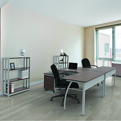 Linea Italia Trento Line L-Shaped Desk, 59.13" x 59.13" x 29.5", Mocha/Gray (LITTR737MOC)