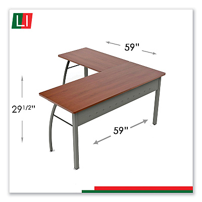 Linea Italia Trento Line L-Shaped Desk, 59.13" x 59.13" x 29.5", Cherry (LITTR737CH)