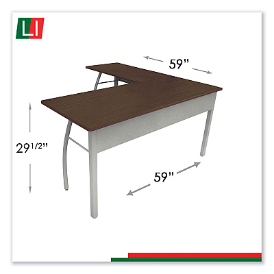 Linea Italia Trento Line L-Shaped Desk, 59.13" x 59.13" x 29.5", Mocha/Gray (LITTR737MOC)