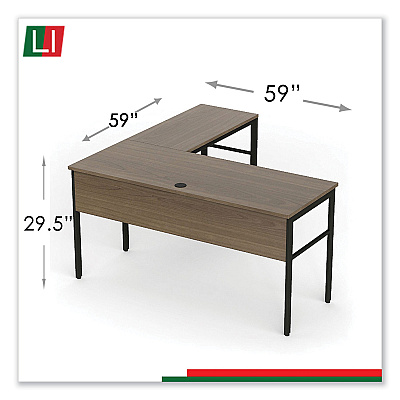 Linea Italia Urban Series L- Shaped Desk, 59" x 59" x 29.5", Natural Walnut (LITUR602NW)