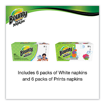 Bounty Quilted Napkins, 1-Ply, 12 1/10 x 12, Assorted - Print or White, 200/Pack (PGC34885)