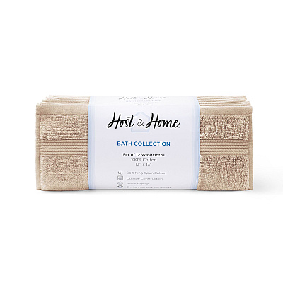 Host & Home Washcloth 13x13 Beige, Pack Of 12 (P-WC-HH-1313-BG)
