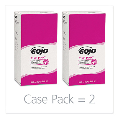 GOJO RICH PINK Antibacterial Lotion Soap Refill, Floral Scent, 5,000 mL, 2/Carton (GOJ7520)