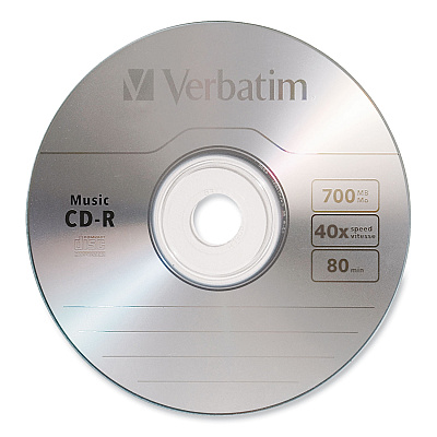 Verbatim CD-R Music Recordable Disc, 700 MB/80 min, 40x, Spindle, Silver, 25/Pack (VER96155)