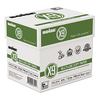 Boise X-9 Multi-Use Copy Paper, 92 Bright, 20 lb Bond Weight, 8.5 x 11, White, 500 Sheets/Ream, 5 Reams/Carton (CASOX9001JR)