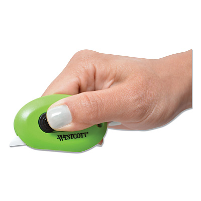 Westcott Compact Safety Ceramic Blade Box Cutter, Retractable Blade, 0.5" Blade, 2.5" Plastic Handle, Green (ACM16474)
