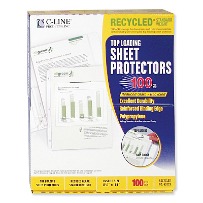C-Line Recycled Polypropylene Sheet Protectors, Reduced Glare, 2", 11 x 8.5, 100/Box (CLI62029)