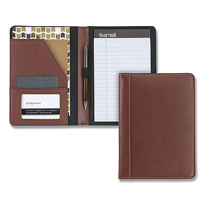 Samsill Contrast Stitch Leather Padfolio, 6.25w x 8.75h, Open Style, Brown (SAM71736)