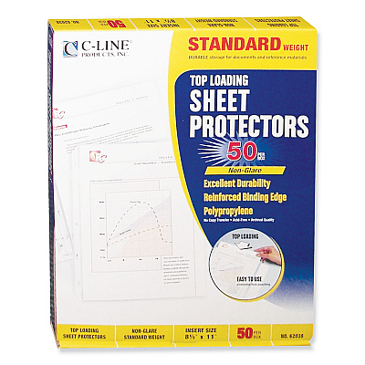 C-Line Standard Weight Polypropylene Sheet Protectors, Non-Glare, 2", 11 x 8.5, 50/Box (CLI62038)