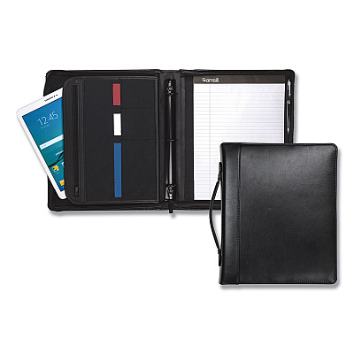 Samsill Leather Multi-Ring Zippered Portfolio, Two-Part, 1" Cap, 11 x 13 1/2, Black (SAM15540)