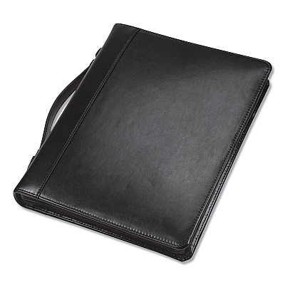 Samsill Leather Multi-Ring Zippered Portfolio, Two-Part, 1" Cap, 11 x 13 1/2, Black (SAM15540)
