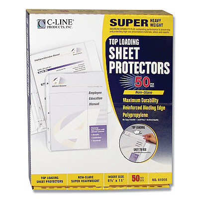 C-Line Super Heavyweight Poly Sheet Protectors, Non-Glare, 2", 11 x 8.5, 50/Box (CLI61008)