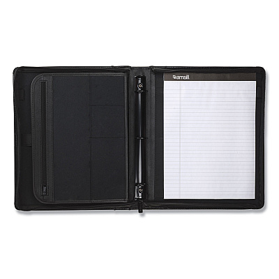 Samsill Leather Multi-Ring Zippered Portfolio, Two-Part, 1" Cap, 11 x 13 1/2, Black (SAM15540)
