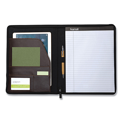 Samsill Vintage Hardback Zipper Portfolio, Vinyl, Dark Brown, 11 x 8.5 (SAM70836)