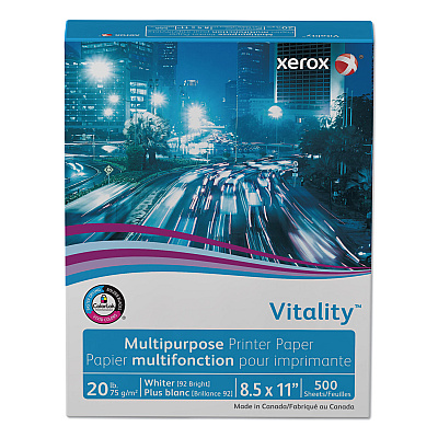 Xerox Vitality Multipurpose Print Paper, 92 Bright, 20 lb Bond Weight, 8.5 x 11, White, 500/Ream, 10 Reams/Ct, 40 Cartons/Pallet (XER3R02047PLT)