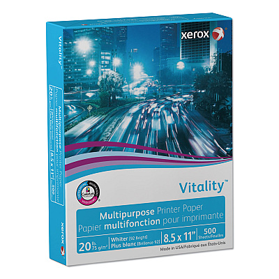 Xerox Vitality Multipurpose Print Paper, 92 Bright, 20 lb Bond Weight, 8.5 x 11, White, 500/Ream, 10 Reams/Ct, 40 Cartons/Pallet (XER3R02047PLT)