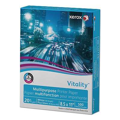 Xerox Vitality Multipurpose Print Paper, 92 Bright, 20 lb Bond Weight, 8.5 x 11, White, 500/Ream, 10 Reams/Ct, 40 Cartons/Pallet (XER3R02047PLT)