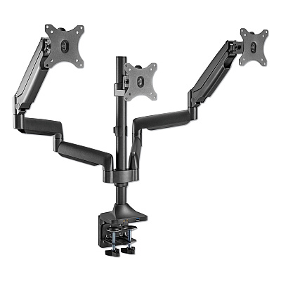 Alera AdaptivErgo Triple Arm with USB for 32" Monitors, 360 deg Rotation, +90/-90 deg Tilt, 90 deg Pan, Black, Supports 15.4 lb (ALEAEMA3H)