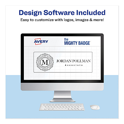 Avery The Mighty Badge Name Badge Holder Kit, Horizontal, 3 x 1, Laser, Gold, 50 Holders/120 Inserts (AVE71207)